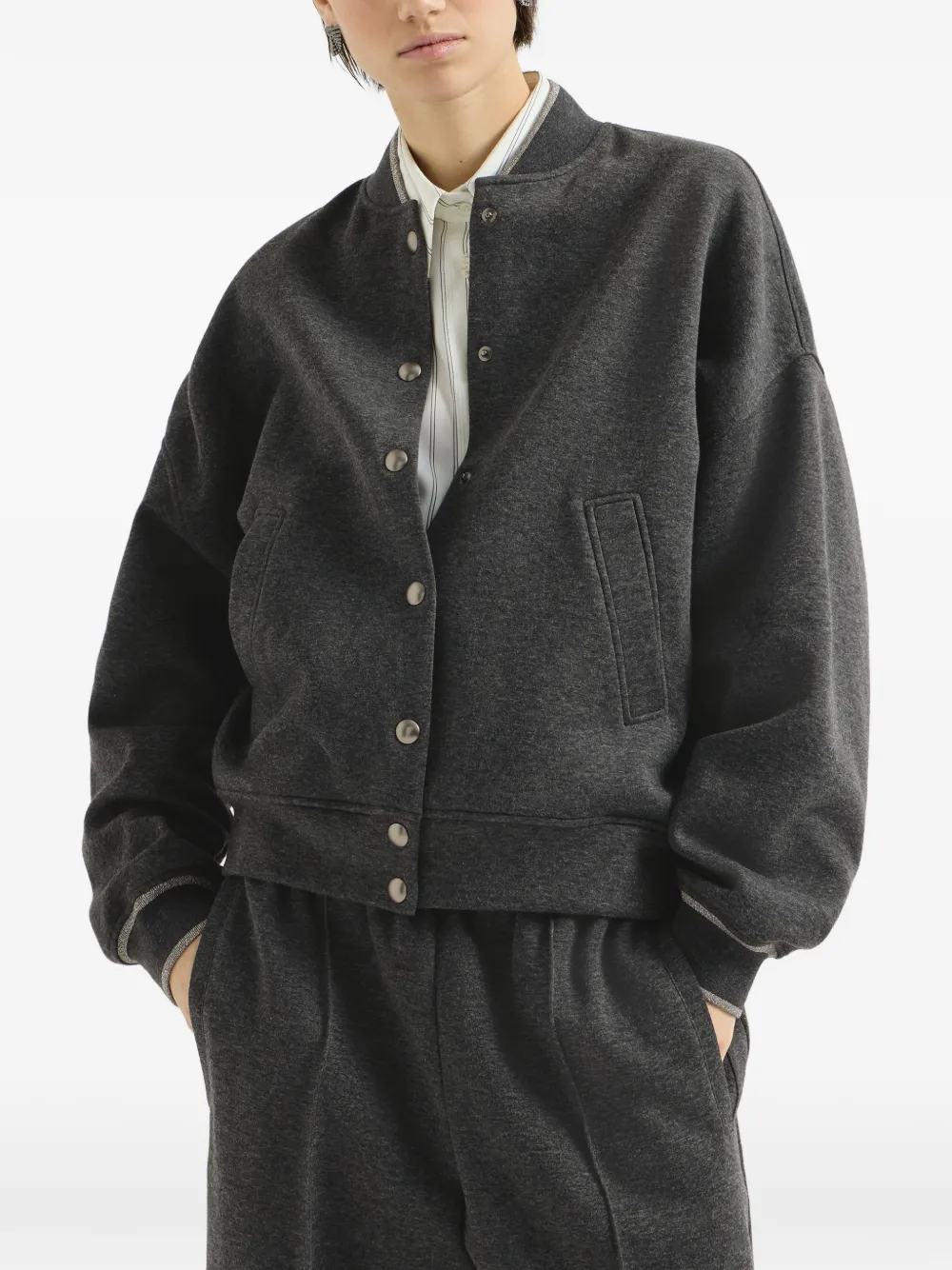 Brunello Cucinelli Techno cotton and cashmere interlock bomber jacket Grijs