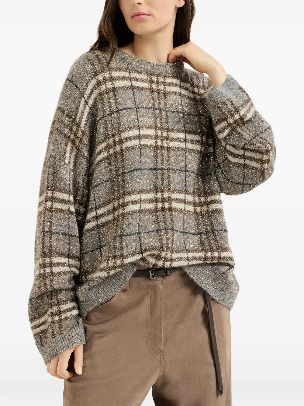 Brunello Cucinelli Prince of Wales trui van mohair Grijs