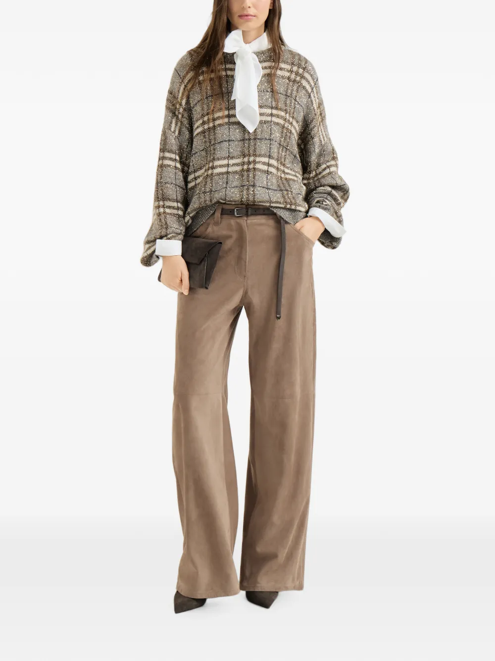 Brunello Cucinelli Prince of Wales trui van mohair Grijs