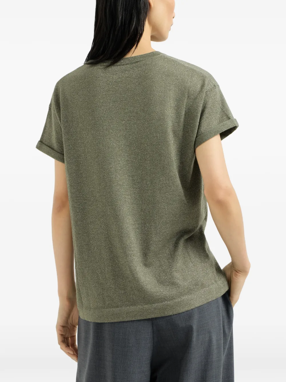 Brunello Cucinelli Lichtgewicht gebreid T-shirt van kasjmier en zijde Groen