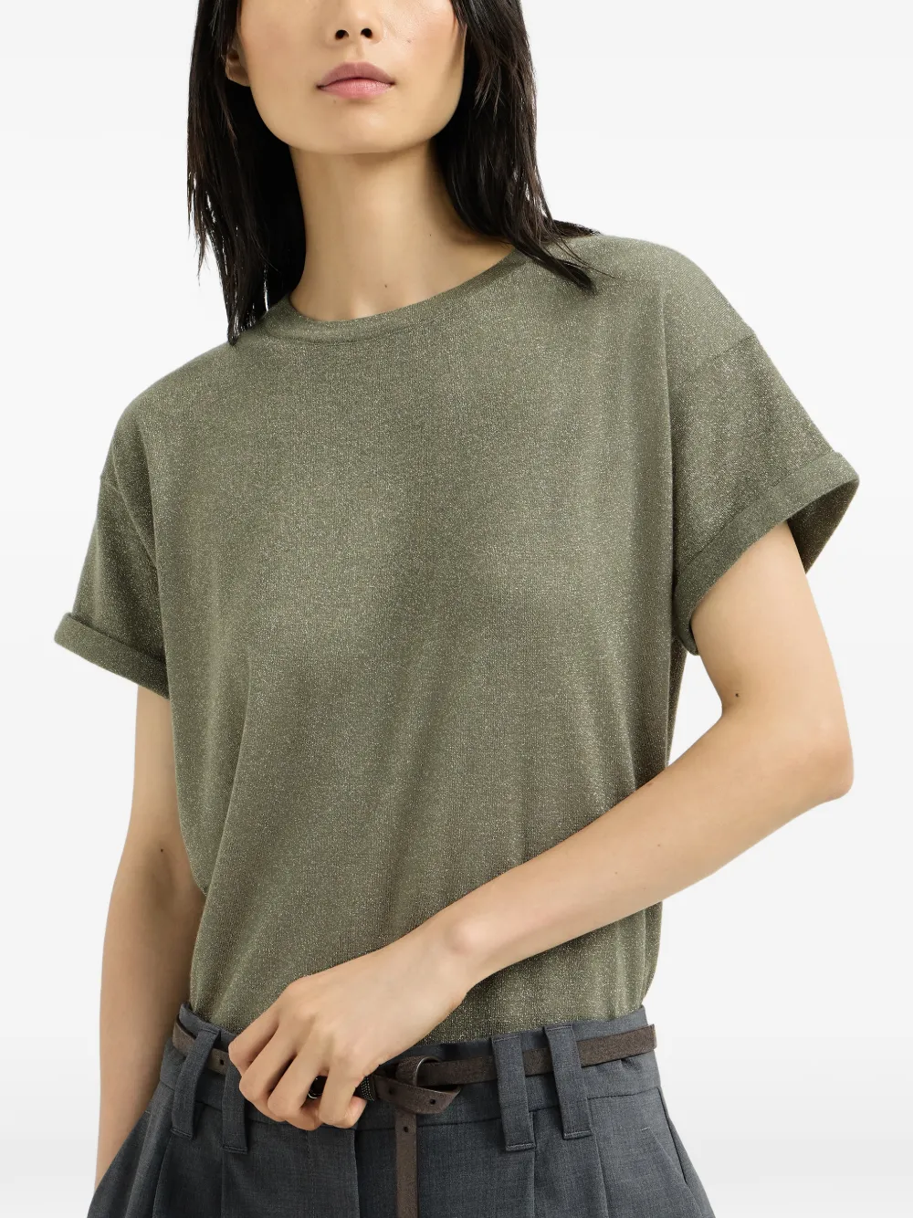 Brunello Cucinelli Lichtgewicht gebreid T-shirt van kasjmier en zijde Groen