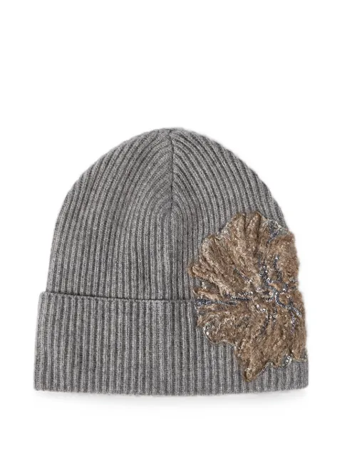 Brunello Cucinelli ribbet hue i kashmir med whispering bloom-broderi