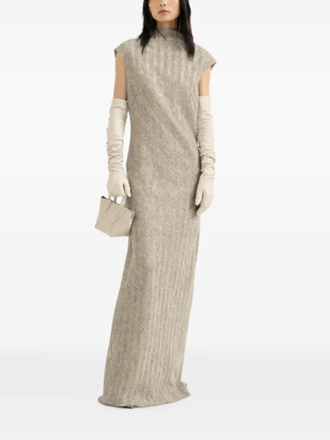 Brunello Cucinelli dazzling chevron embroidery dress in sparkling mohair and wool