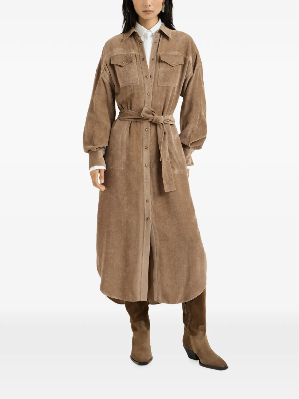Brunello Cucinelli Ribfluwelen blousejurk Beige