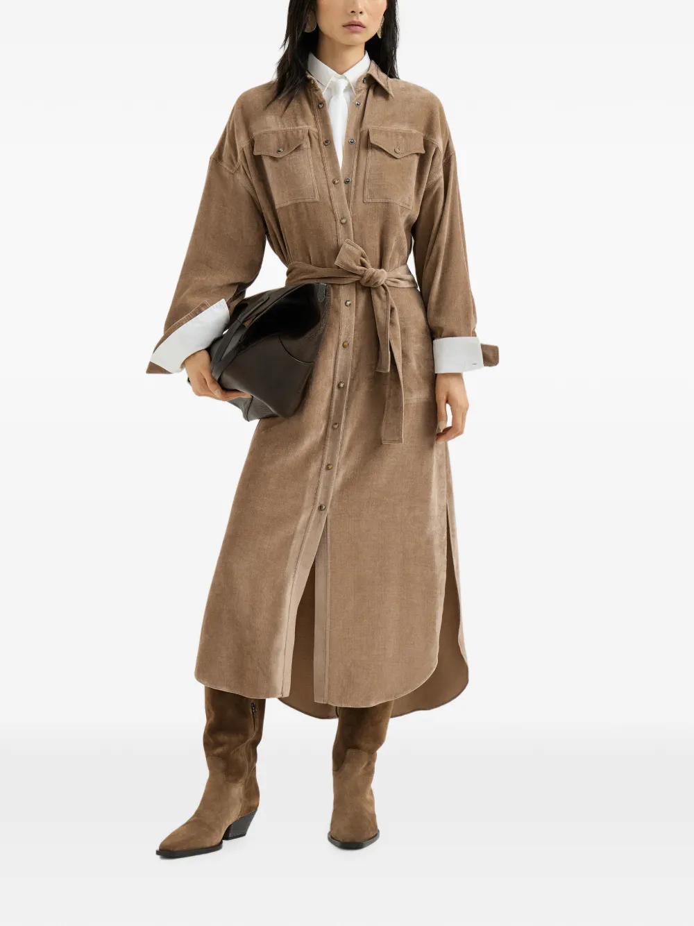 Brunello Cucinelli Ribfluwelen blousejurk Beige