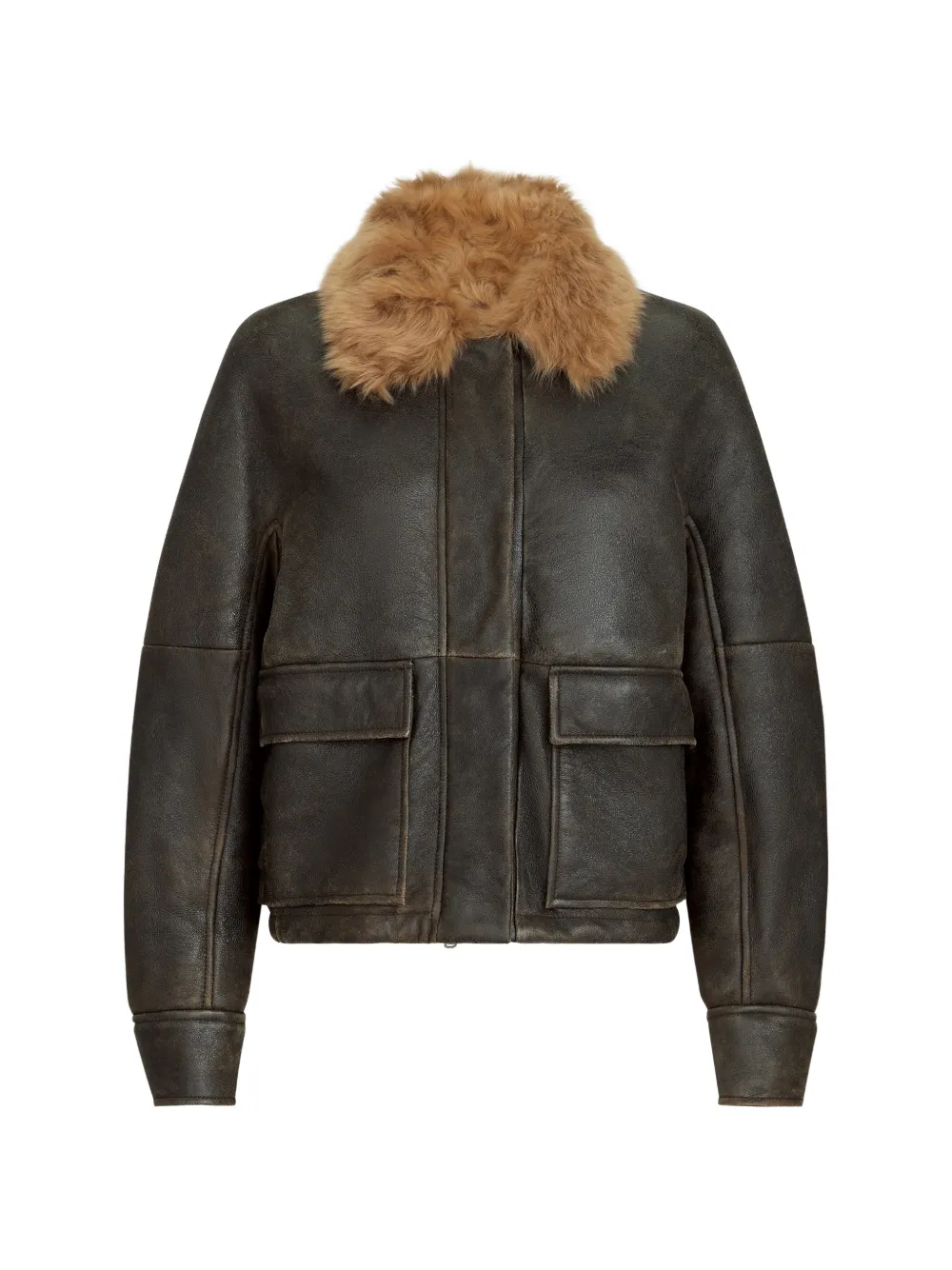 Brunello Cucinelli Giacca modello aviator in shearling con motivo Monili - Marrone