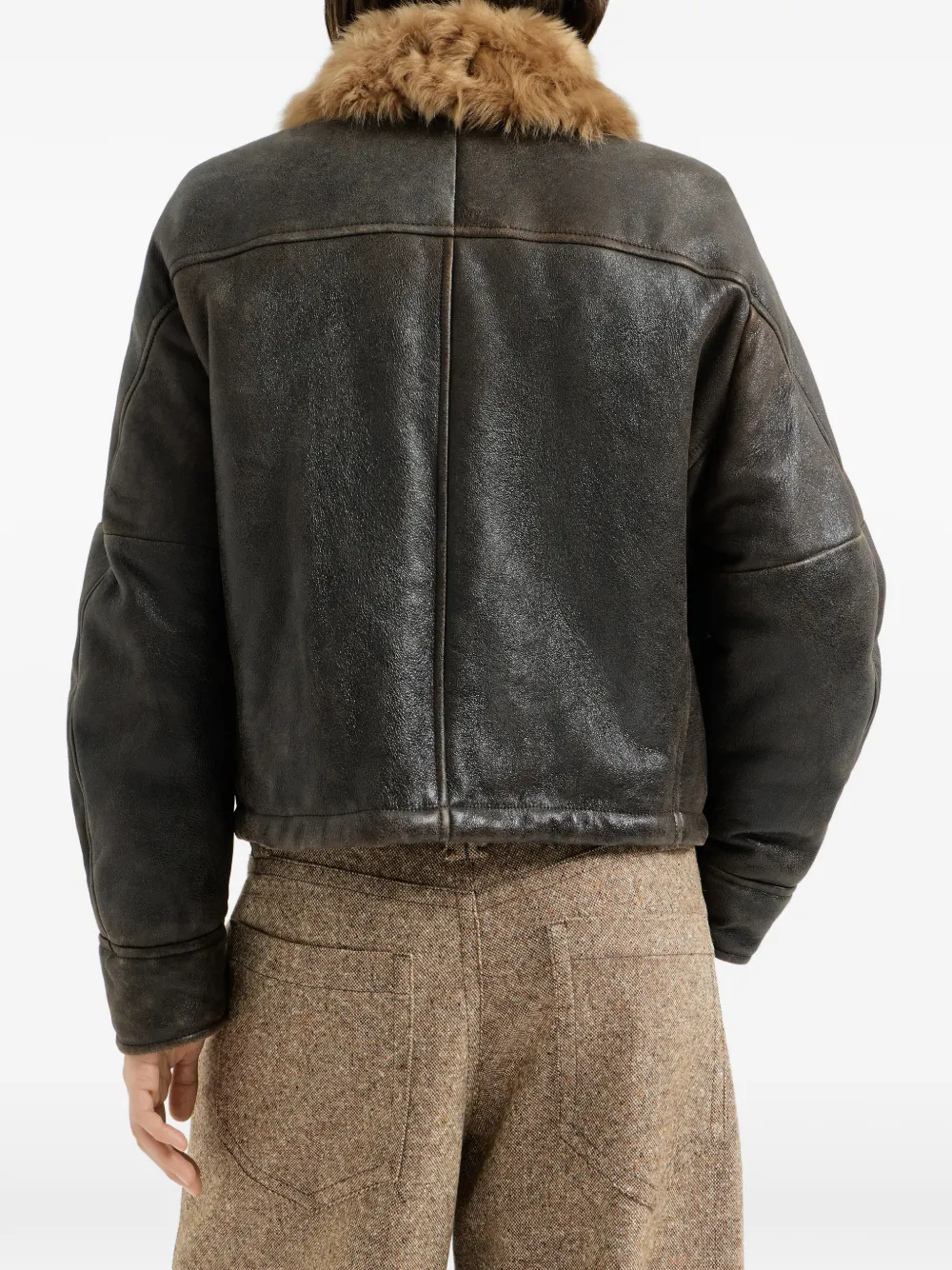 Brunello Cucinelli Lammy pilotenjack met monili Bruin
