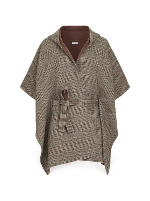 Brunello Cucinelli hand-crafted reversible hooded poncho in cashmere Prince of Wales double cloth