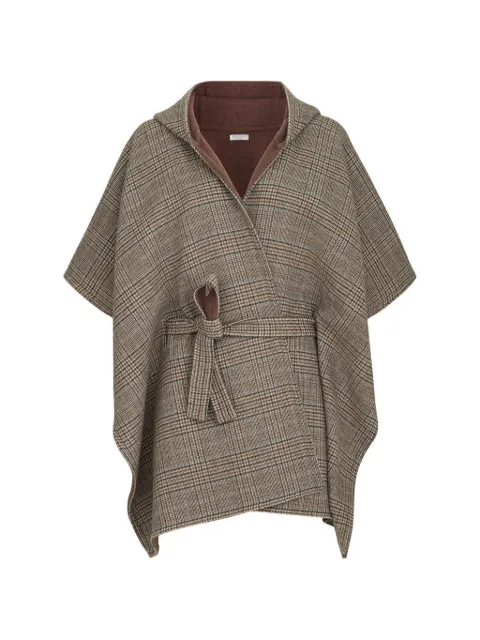 Brunello Cucinelli poncho reversible de cachemira con capucha y motivo de cuadros príncipe de Gales