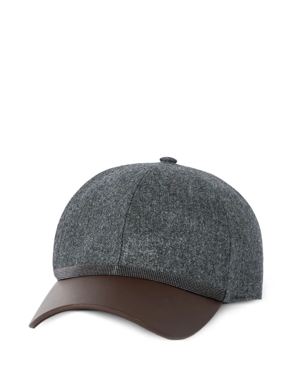 Brunello Cucinelli Virgin-wool Flannel And Nappa-leather Baseball Cap With Shiny Band In Grey
