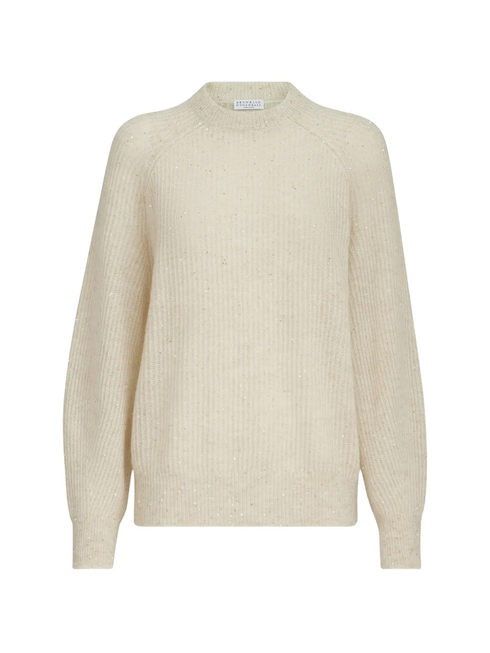 Brunello Cucinelli Mohair, Cotton And Wool Diamond Yarn English Rib Sweater In Neutrals