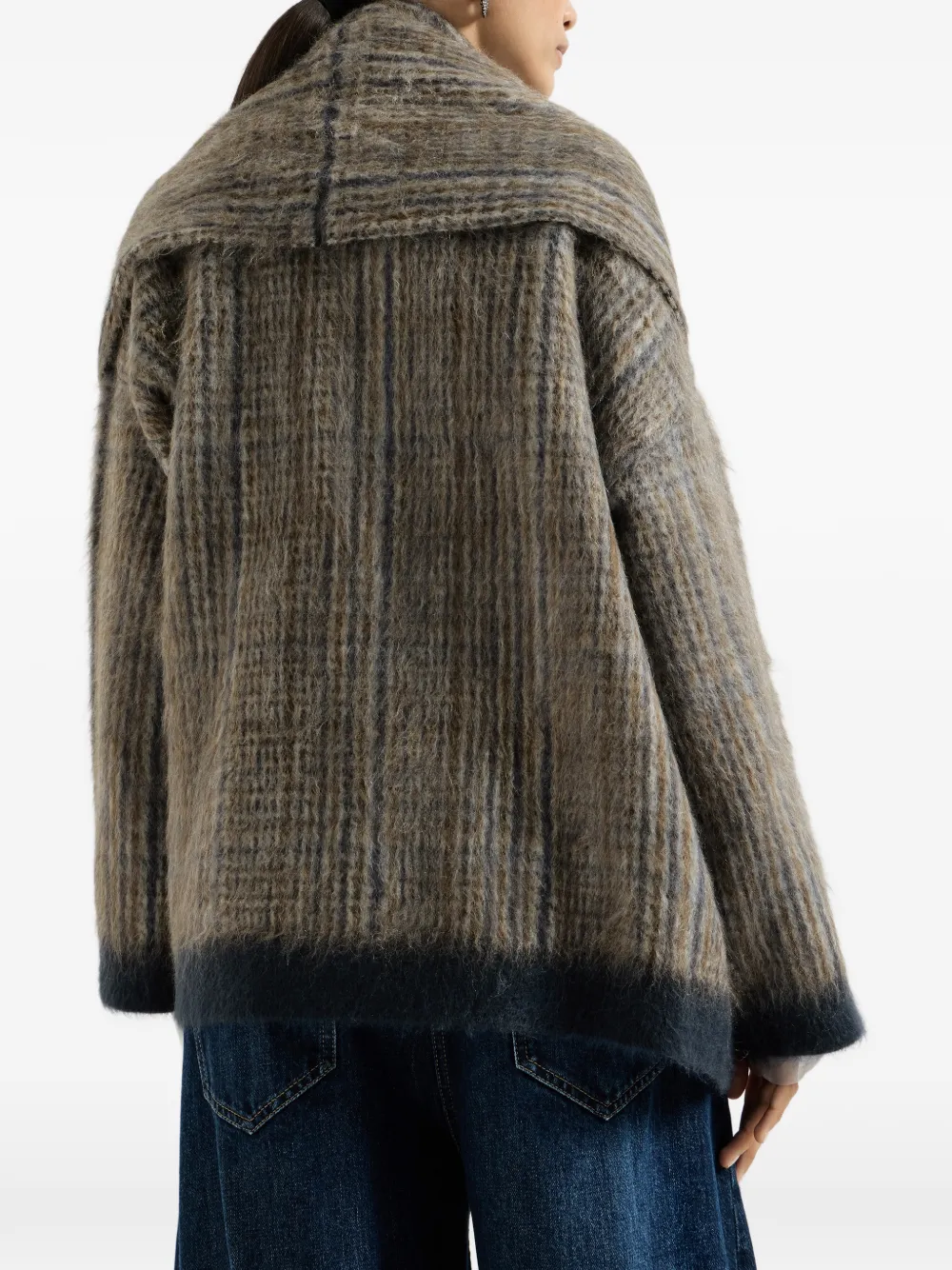 Brunello Cucinelli Prince of Wales mohair en wollen dubbel gebreid jack met sjaal Bruin