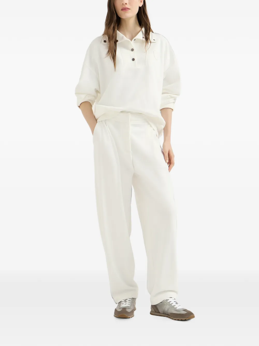 Brunello Cucinelli Poloshirt met logo-patch en knopen Wit