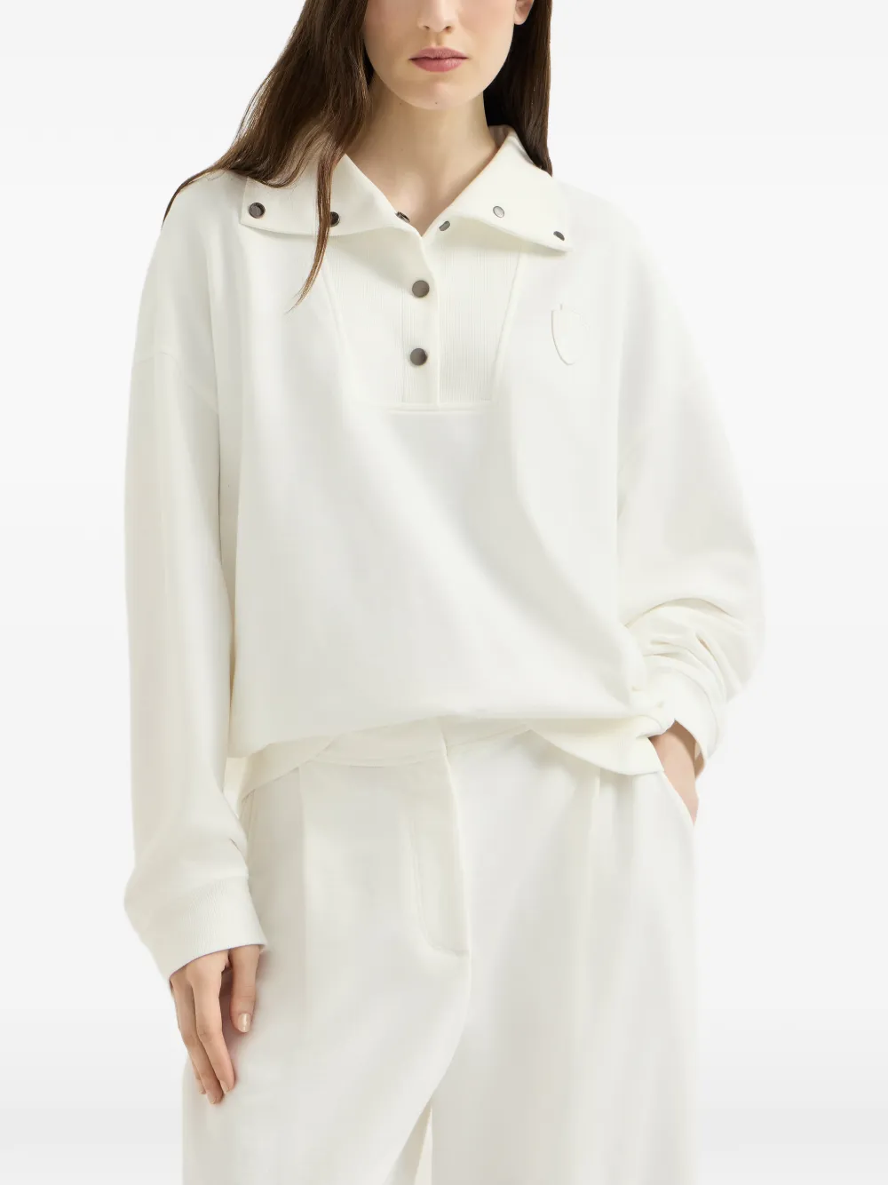 Brunello Cucinelli Poloshirt met logo-patch en knopen Wit
