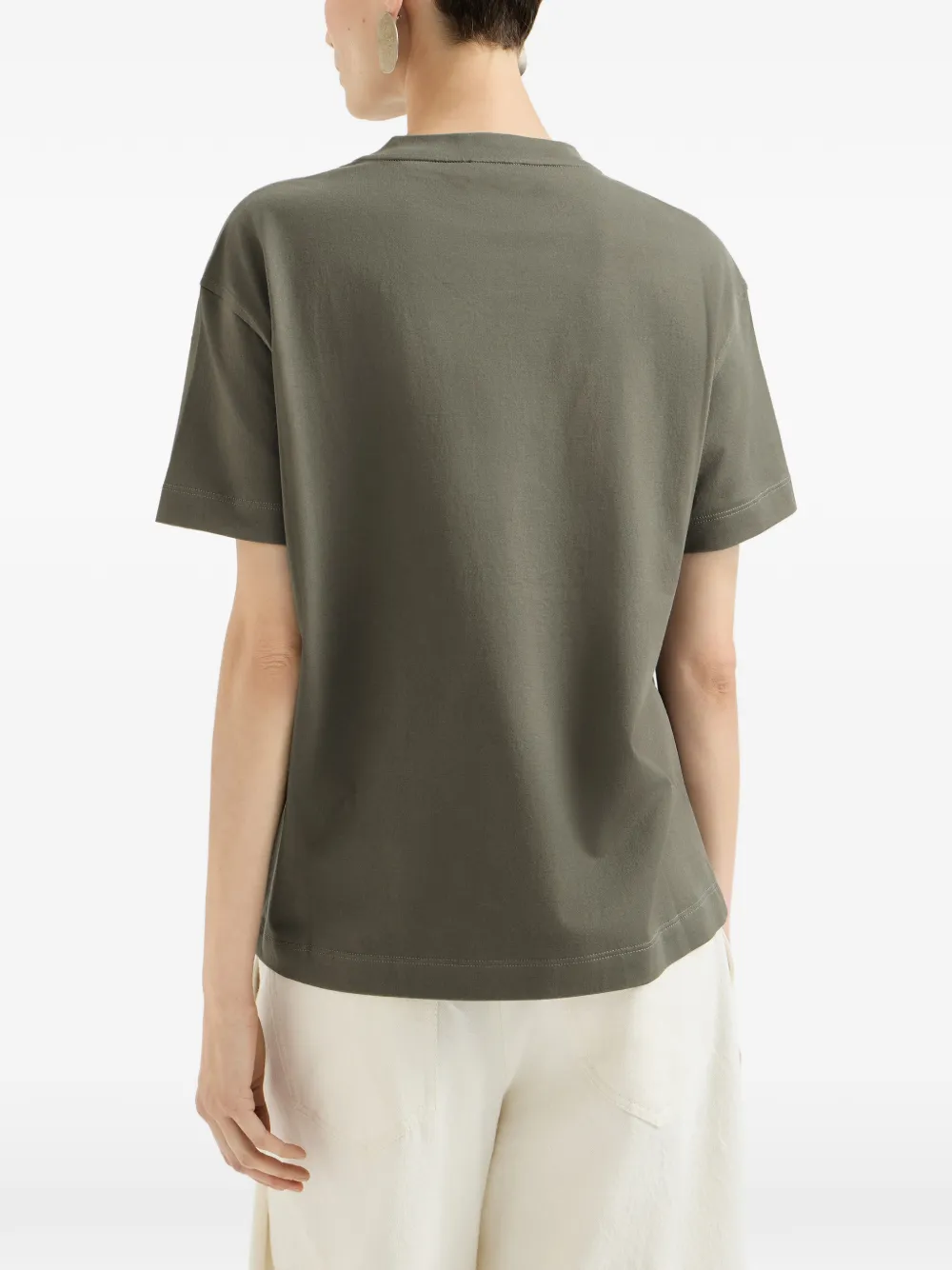 Brunello Cucinelli Jersey katoenen T-shirt met glanzende lus Groen
