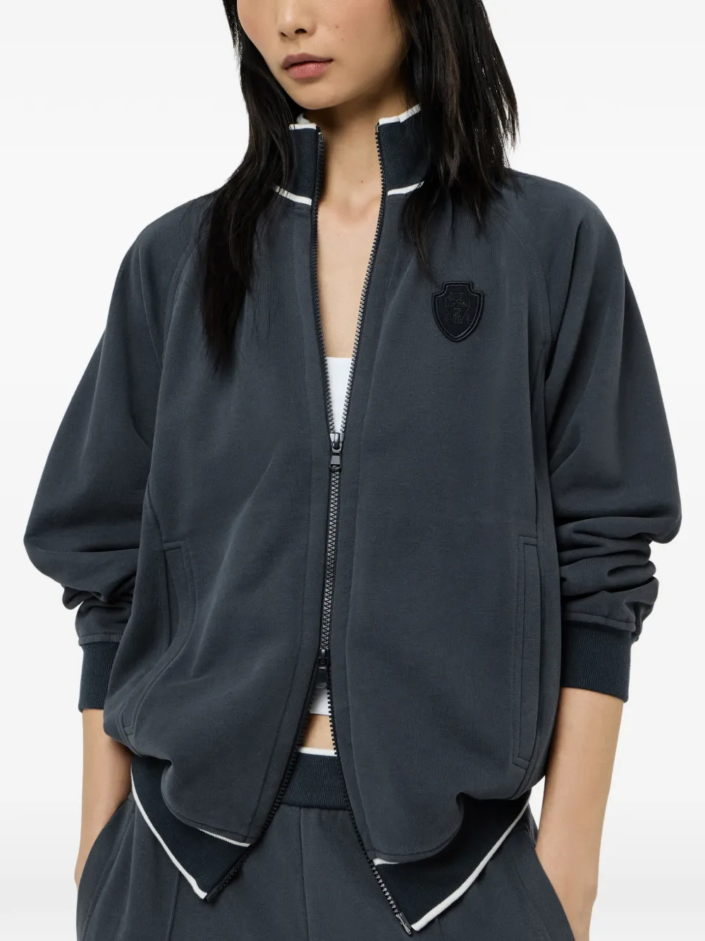 Brunello Cucinelli Katoenen badstof sweater met rits en logo Blauw