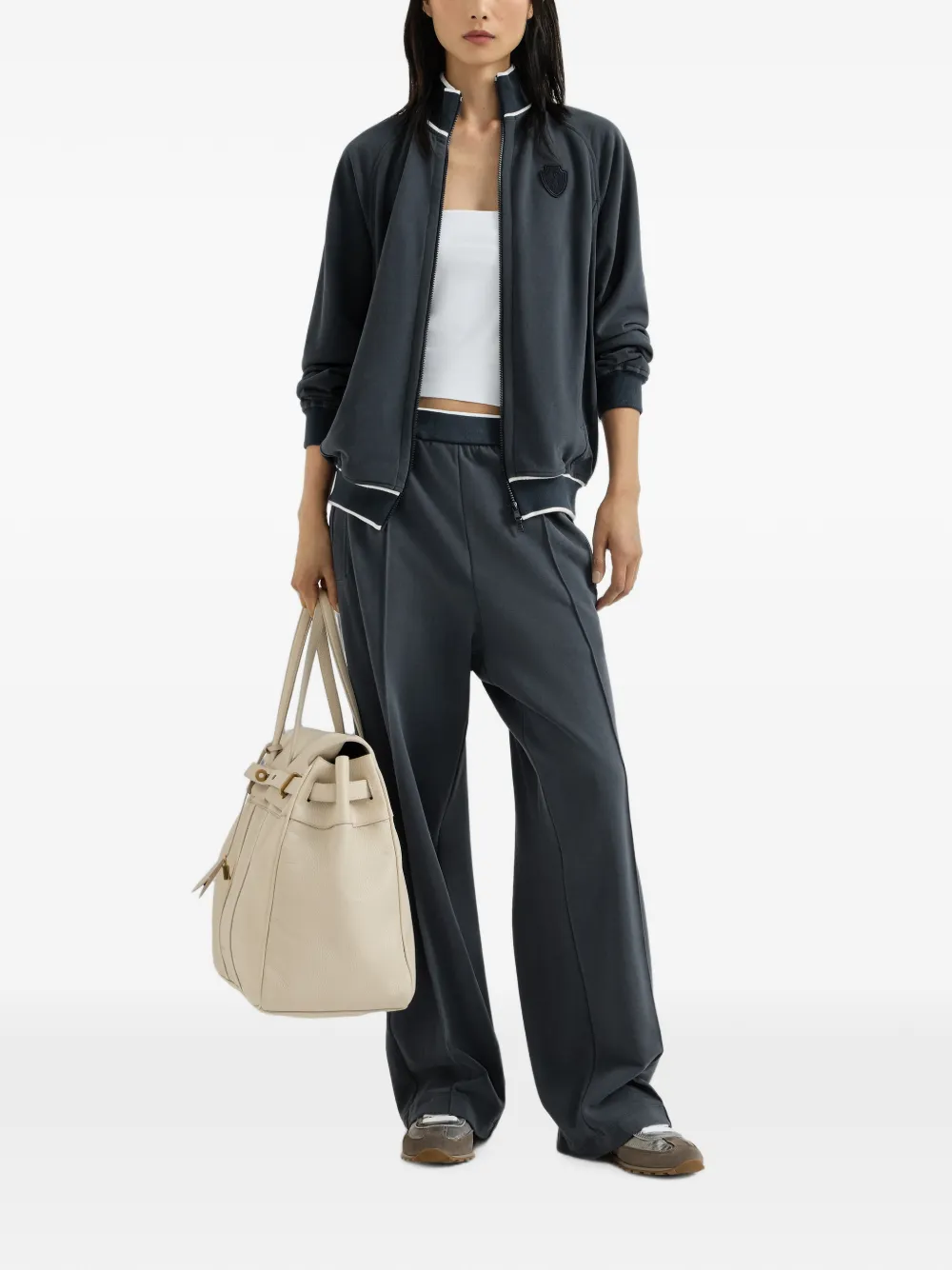 Brunello Cucinelli Katoenen badstof sweater met rits en logo Blauw