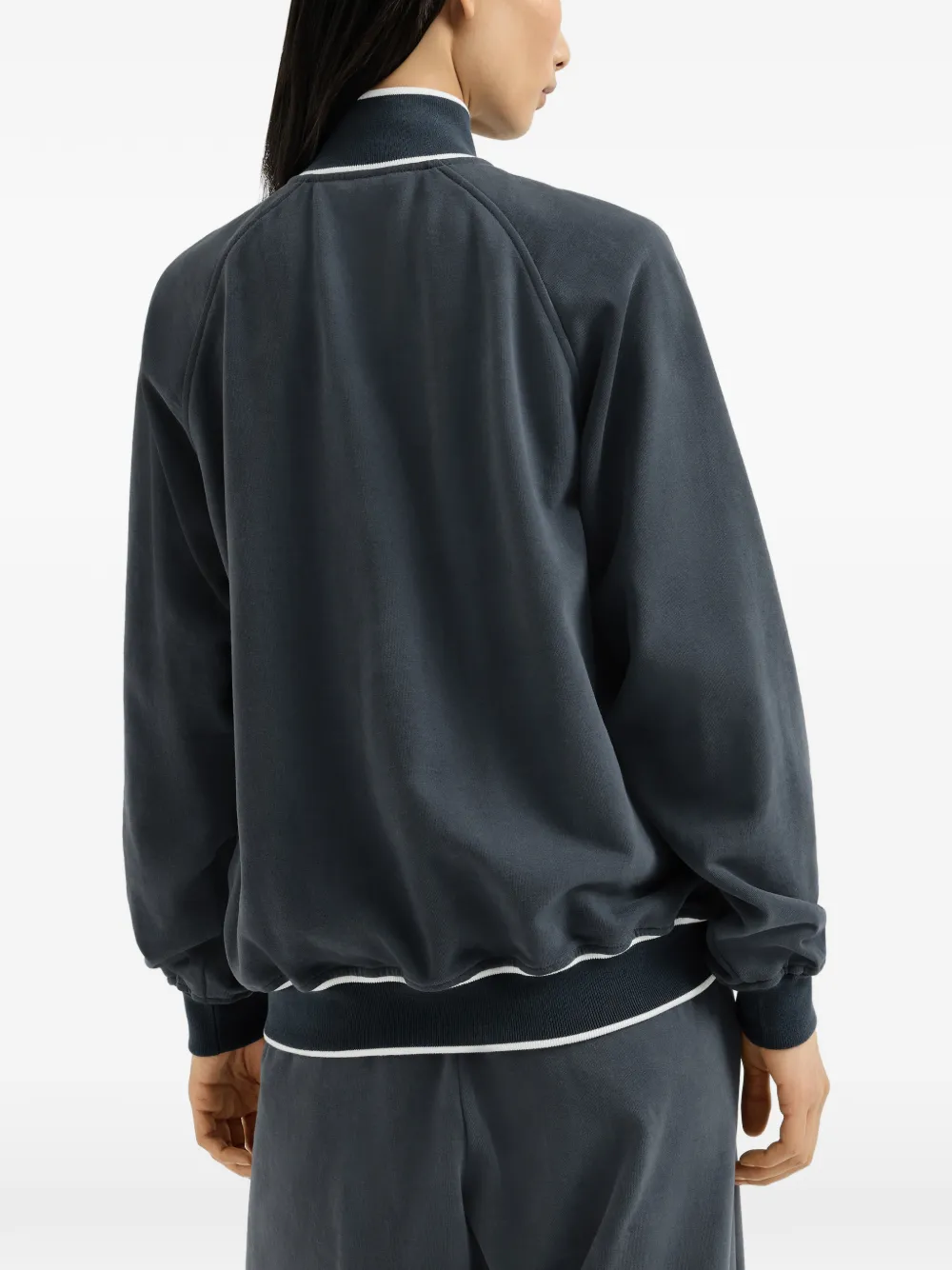 Brunello Cucinelli Katoenen badstof sweater met rits en logo Blauw