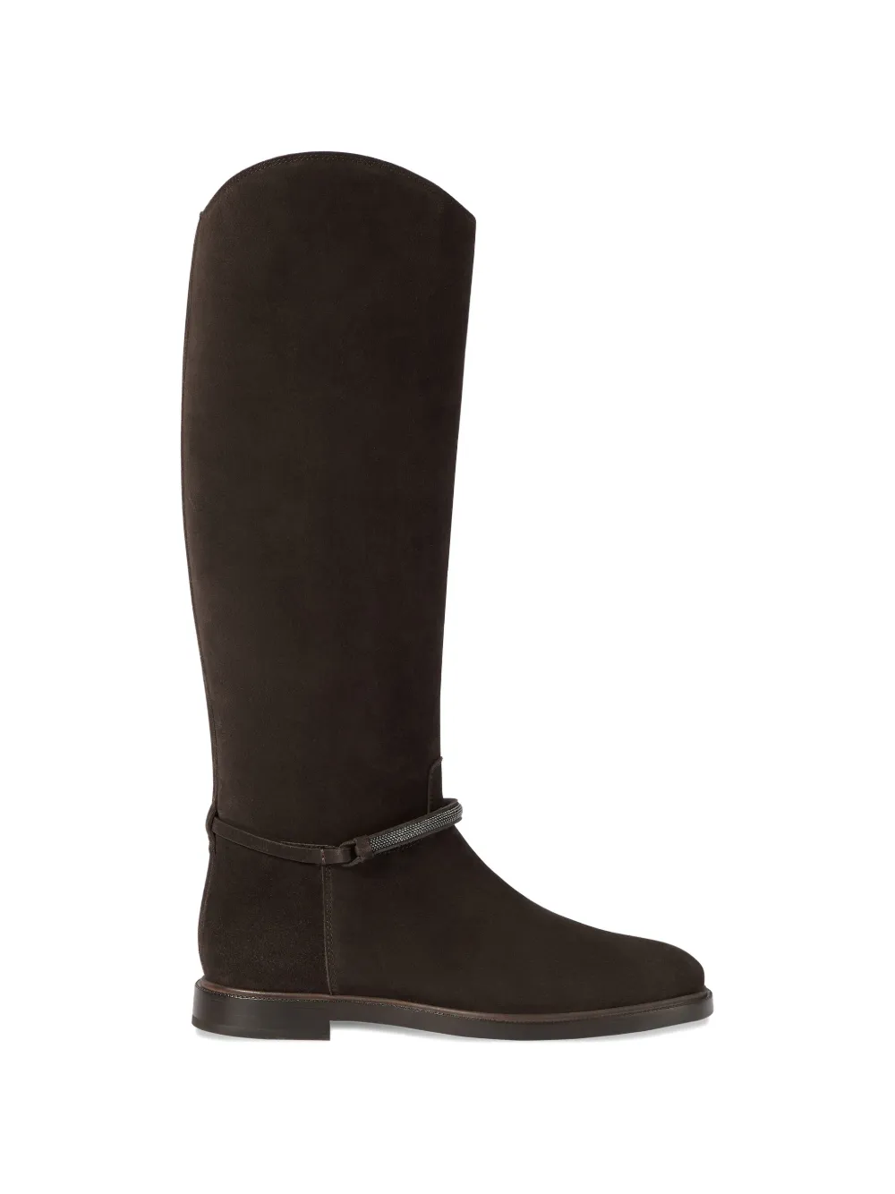Brunello Cucinelli suede boots with precious strap - Brown
