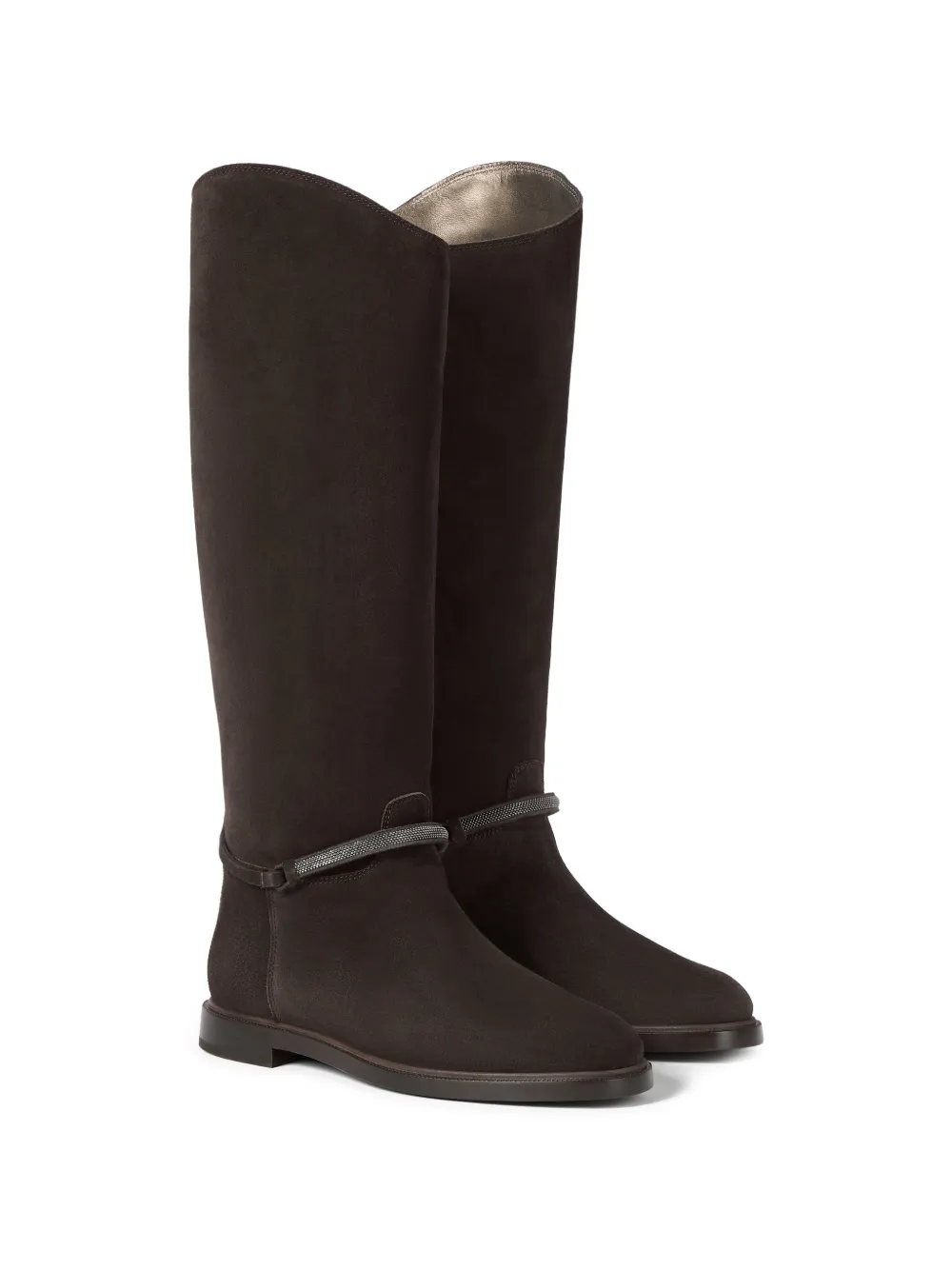 Brunello Cucinelli Enkellaarzen met Monili-ketting Bruin