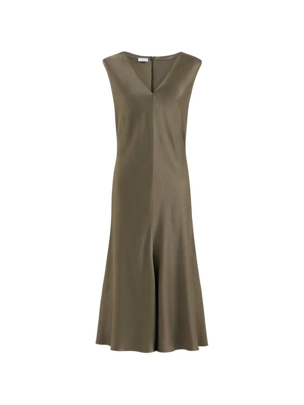 Brunello Cucinelli satin-cady flared dress with Monili - Verde