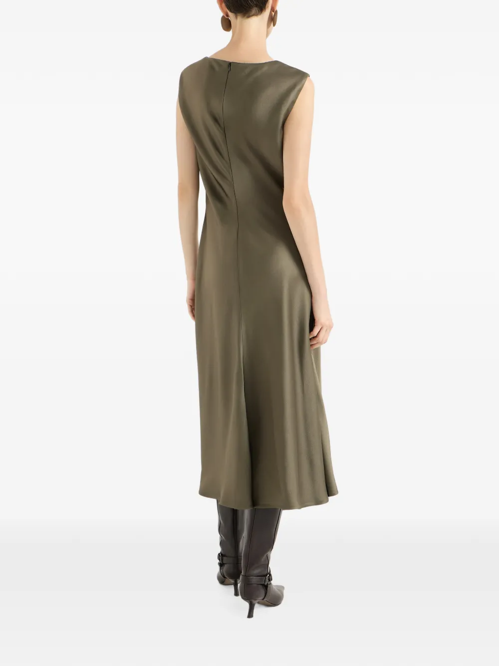 Brunello Cucinelli Flared satijnen-cady jurk met Monili Groen