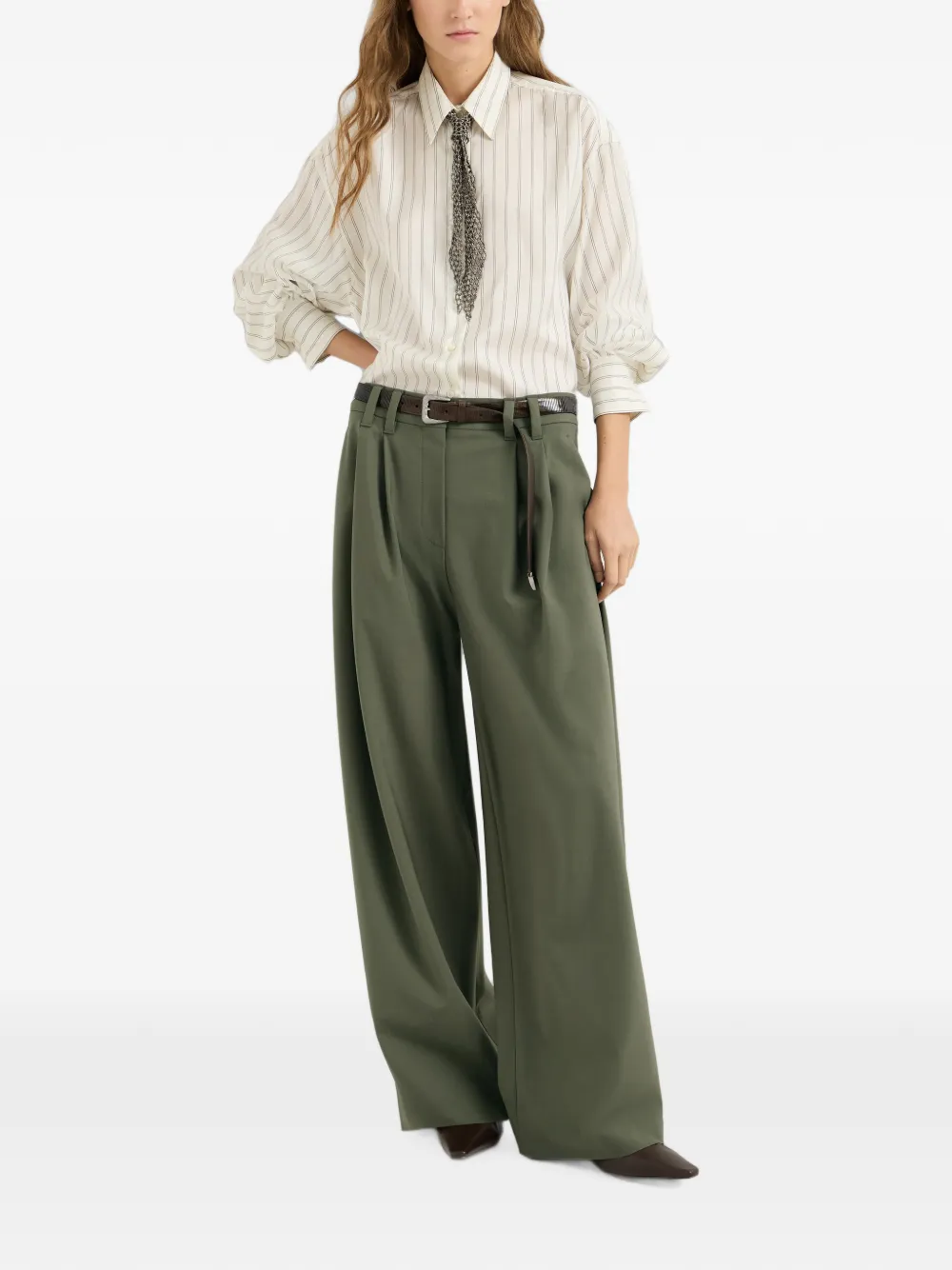 Brunello Cucinelli Wollen pantalon met Monili Groen