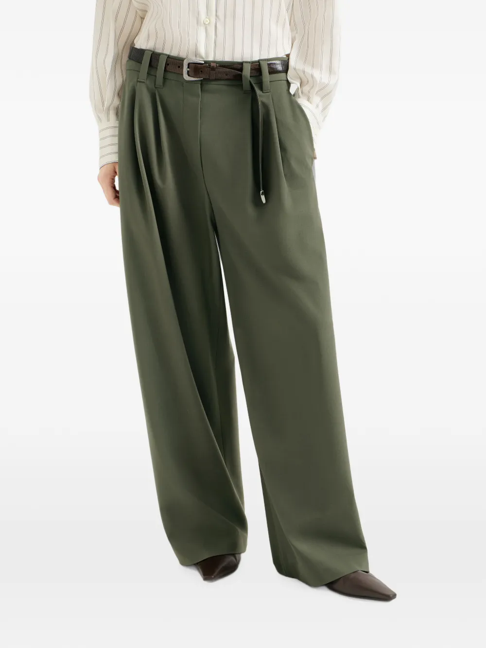 Brunello Cucinelli Wollen pantalon met Monili Groen