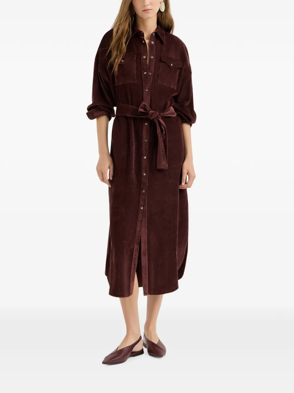 Brunello Cucinelli Ribfluwelen blousejurk Bruin