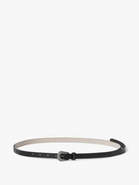 Brunello Cucinelli leather belt with shimmering buckle and shiny loop
