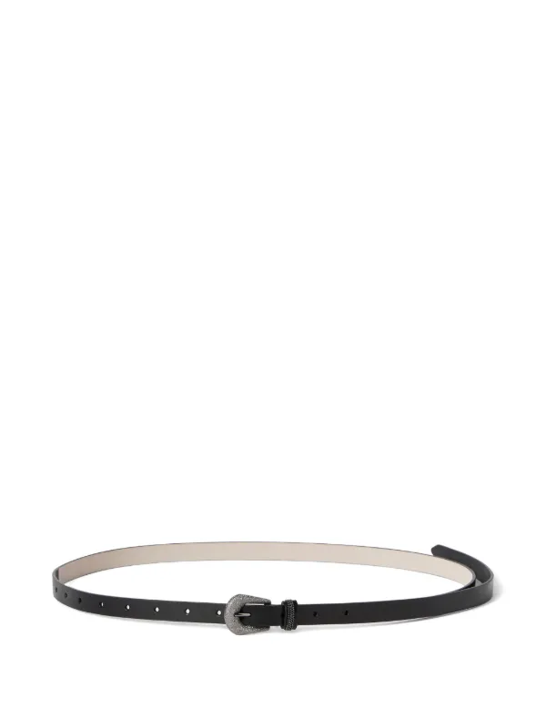 Brunello Cucinelli Leather Belt with Shimmering Buckle and Shiny Loop in Black
