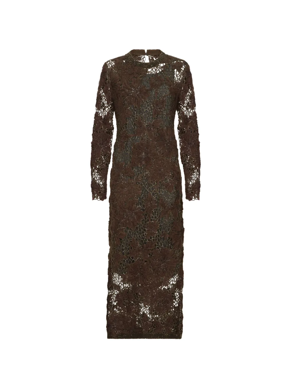 Brunello Cucinelli whispering bloom-embroidery knit dress in sparkling mohair and wool - Marrone