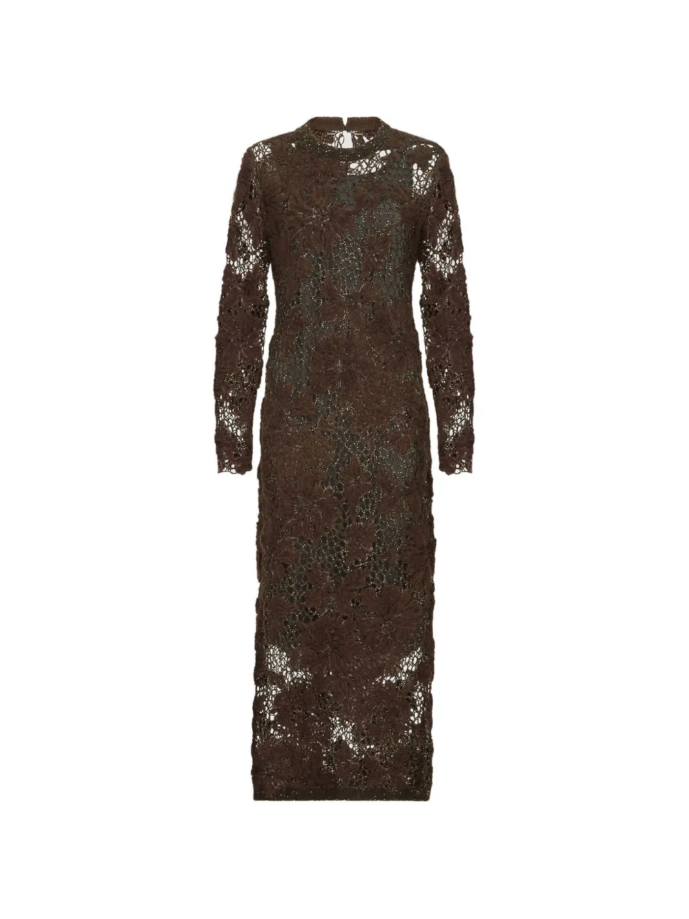 Brunello Cucinelli whispering bloom-embroidery knit dress in sparkling mohair and wool - Marrone