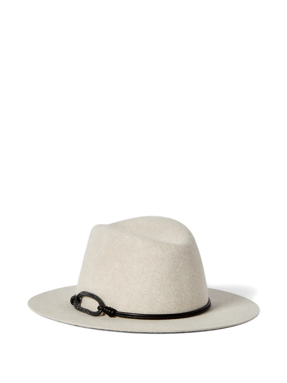 Brunello Cucinelli Vilten fedora hoed met leren en monili band Beige