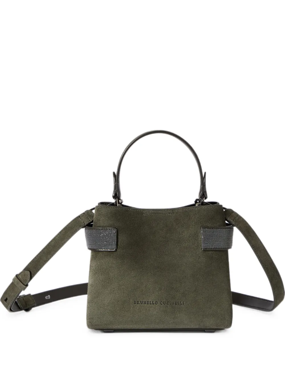 Brunello Cucinelli Essence small top-handle bag in suede with precious bands - Verde