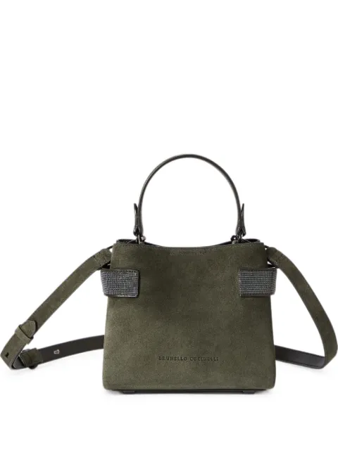 Brunello Cucinelli Essence small top-handle bag in suede with precious bands