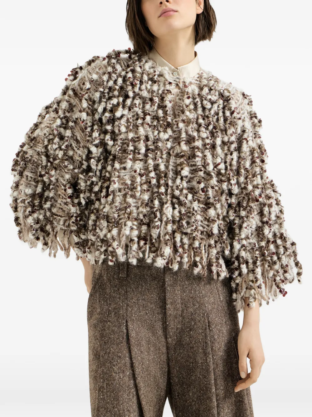 Brunello Cucinelli Dazzling vest van mohair en wol met borduurwerk Beige