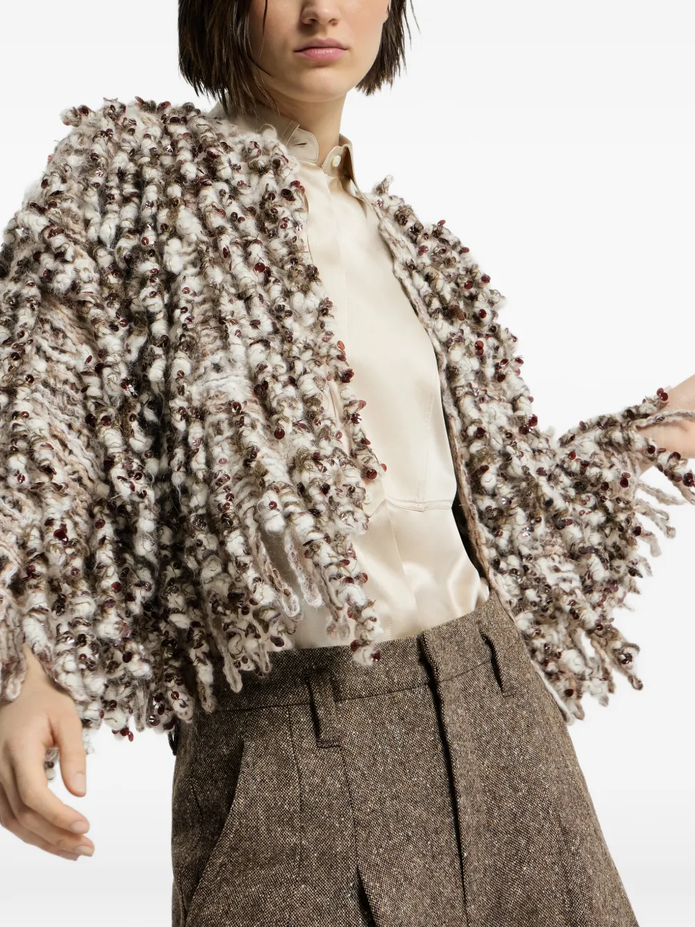 Brunello Cucinelli Dazzling vest van mohair en wol met borduurwerk Beige