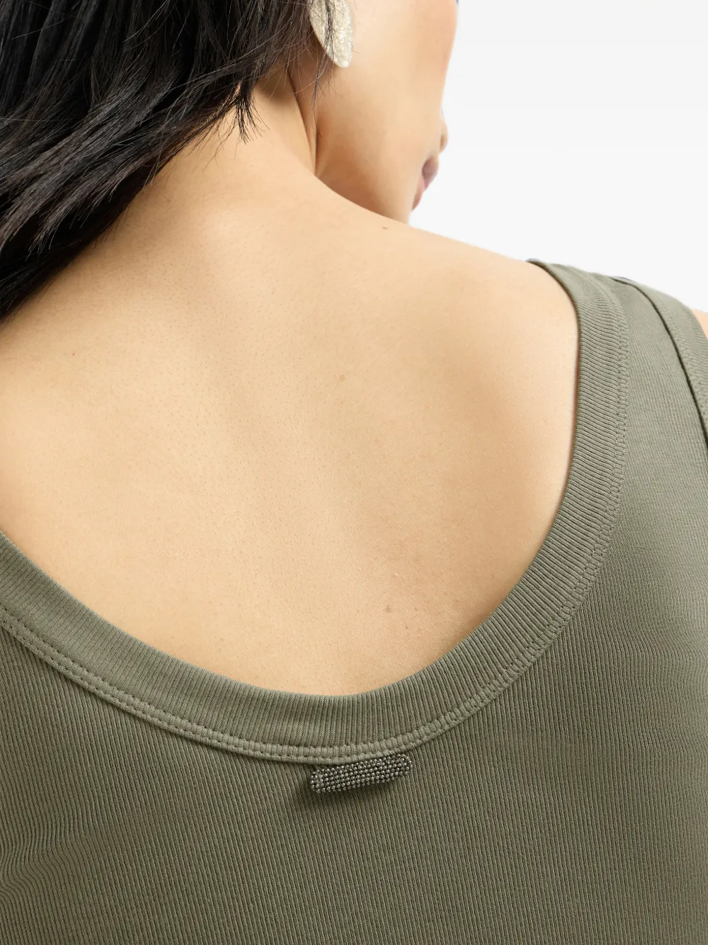 Brunello Cucinelli Stretch-katoenen geribbelde jersey top met Monili-verfraaiing Groen
