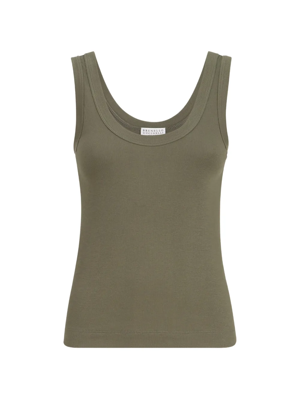 Brunello Cucinelli stretch cotton ribbed jersey top with Monili - Verde