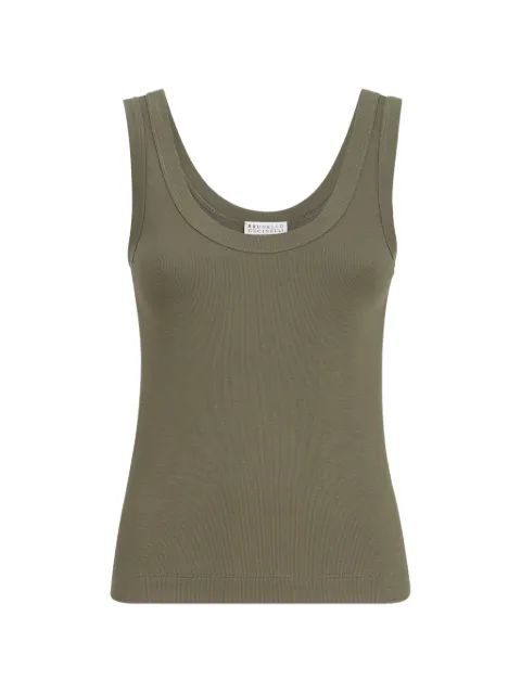 Brunello Cucinelli stretch cotton ribbed jersey top with Monili