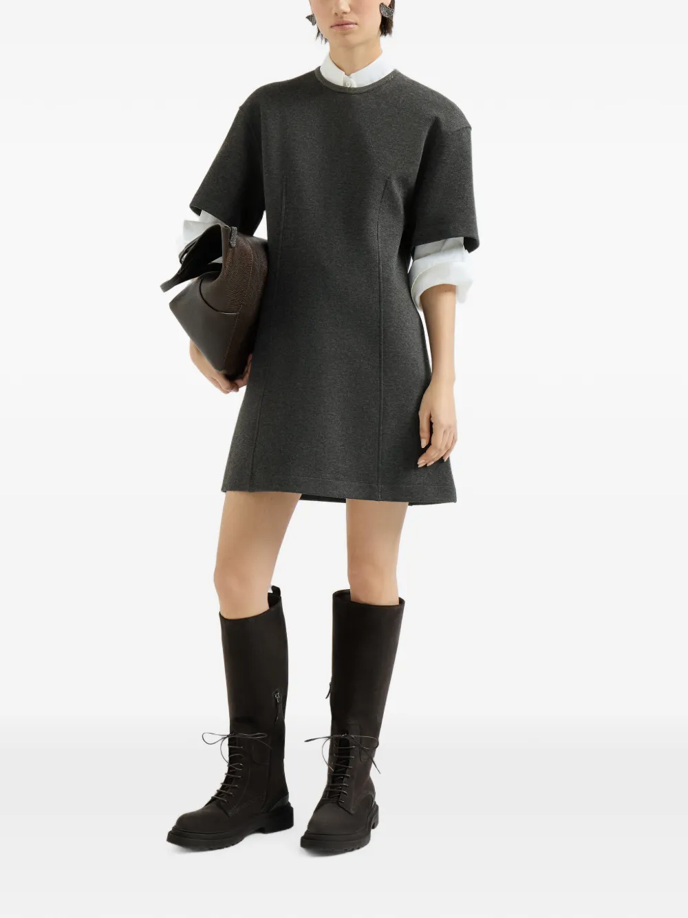 Brunello Cucinelli Techno katoenen en kasjmier T-shirtjurk met kraag Grijs