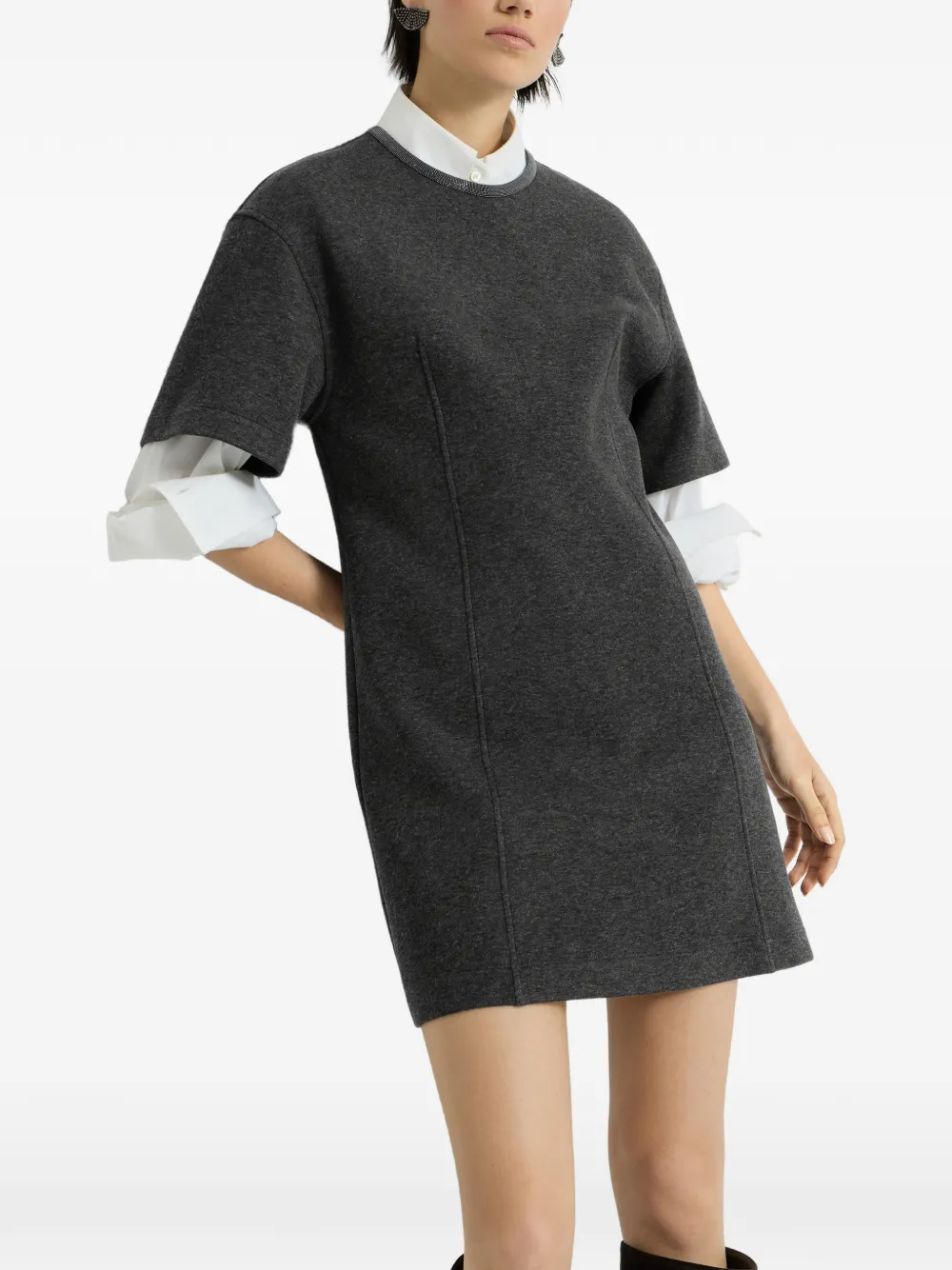 Brunello Cucinelli Techno katoenen en kasjmier T-shirtjurk met kraag Grijs