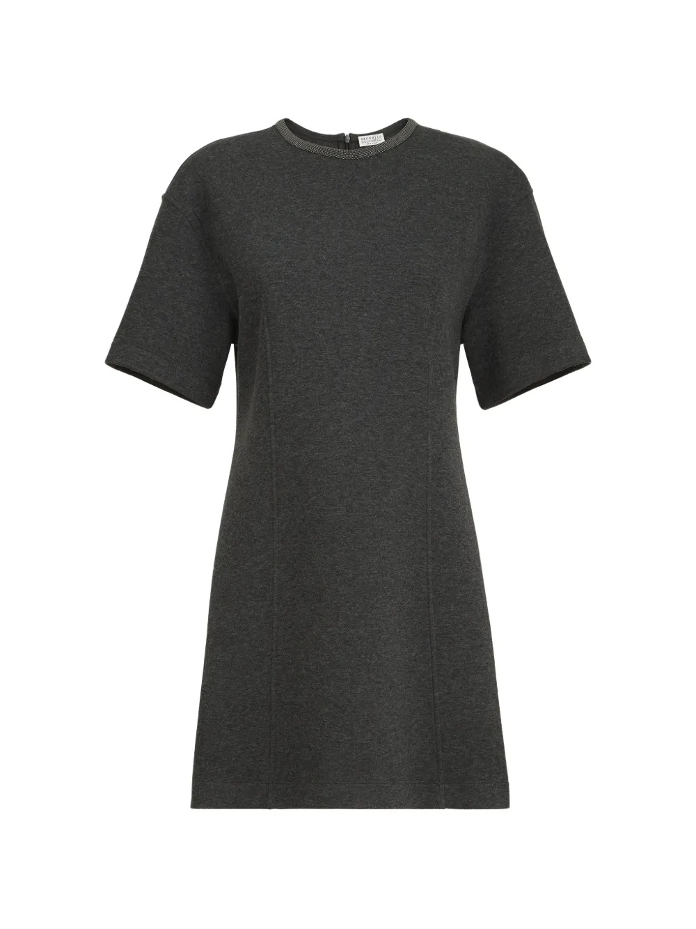Brunello Cucinelli Techno Cotton And Cashmere Interlock T-shirt Dress With Precious Collar In Grey