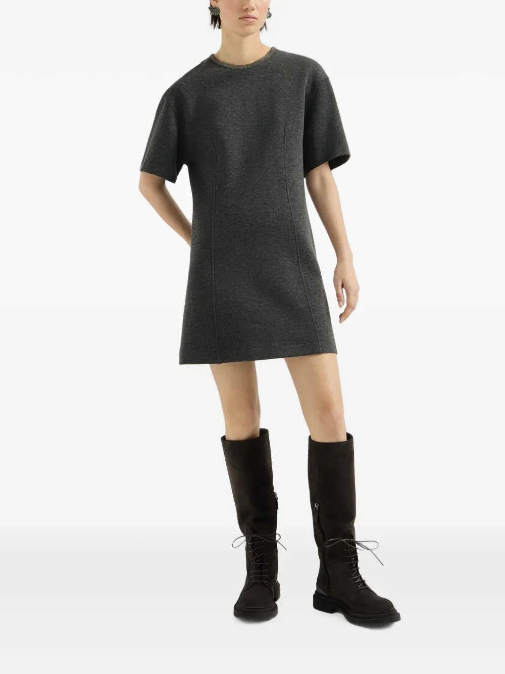 Brunello Cucinelli Techno katoenen en kasjmier T-shirtjurk met kraag Grijs