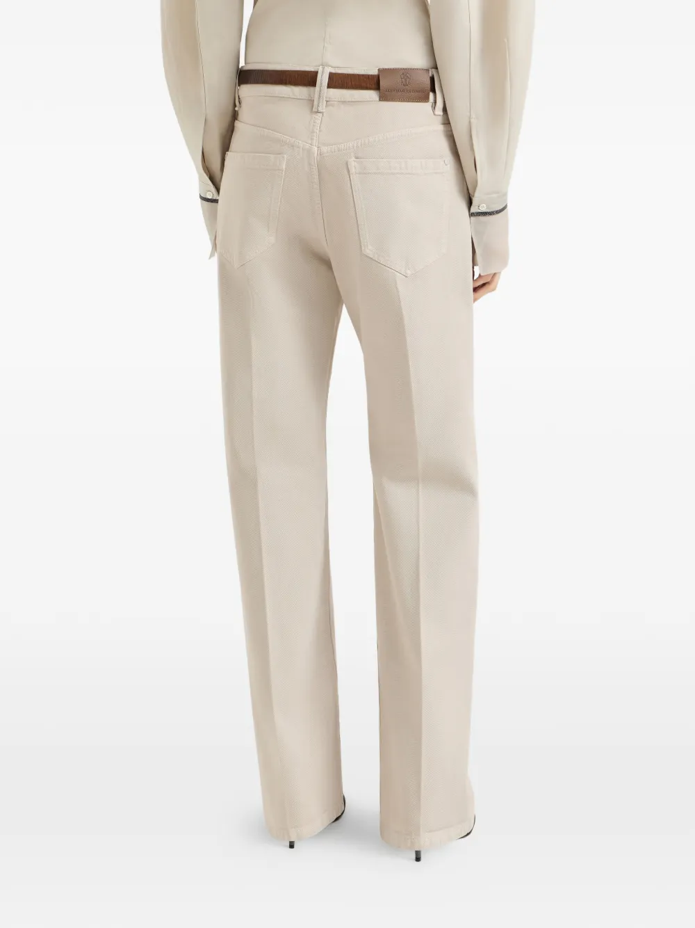 Brunello Cucinelli Losvallende denim broek met geverfd-effect Beige