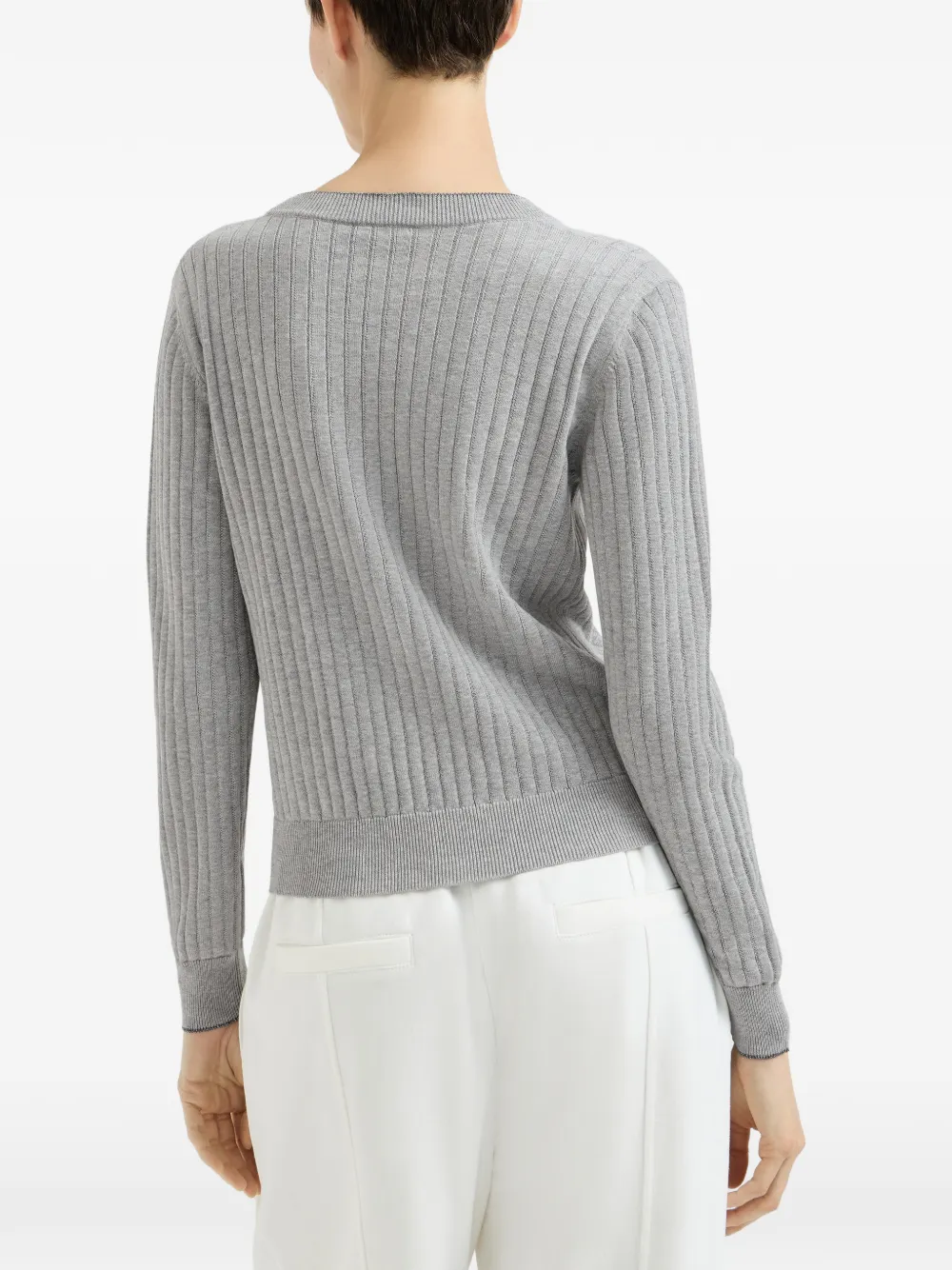 Brunello Cucinelli Katoenen geribbelde trui met logo Grijs