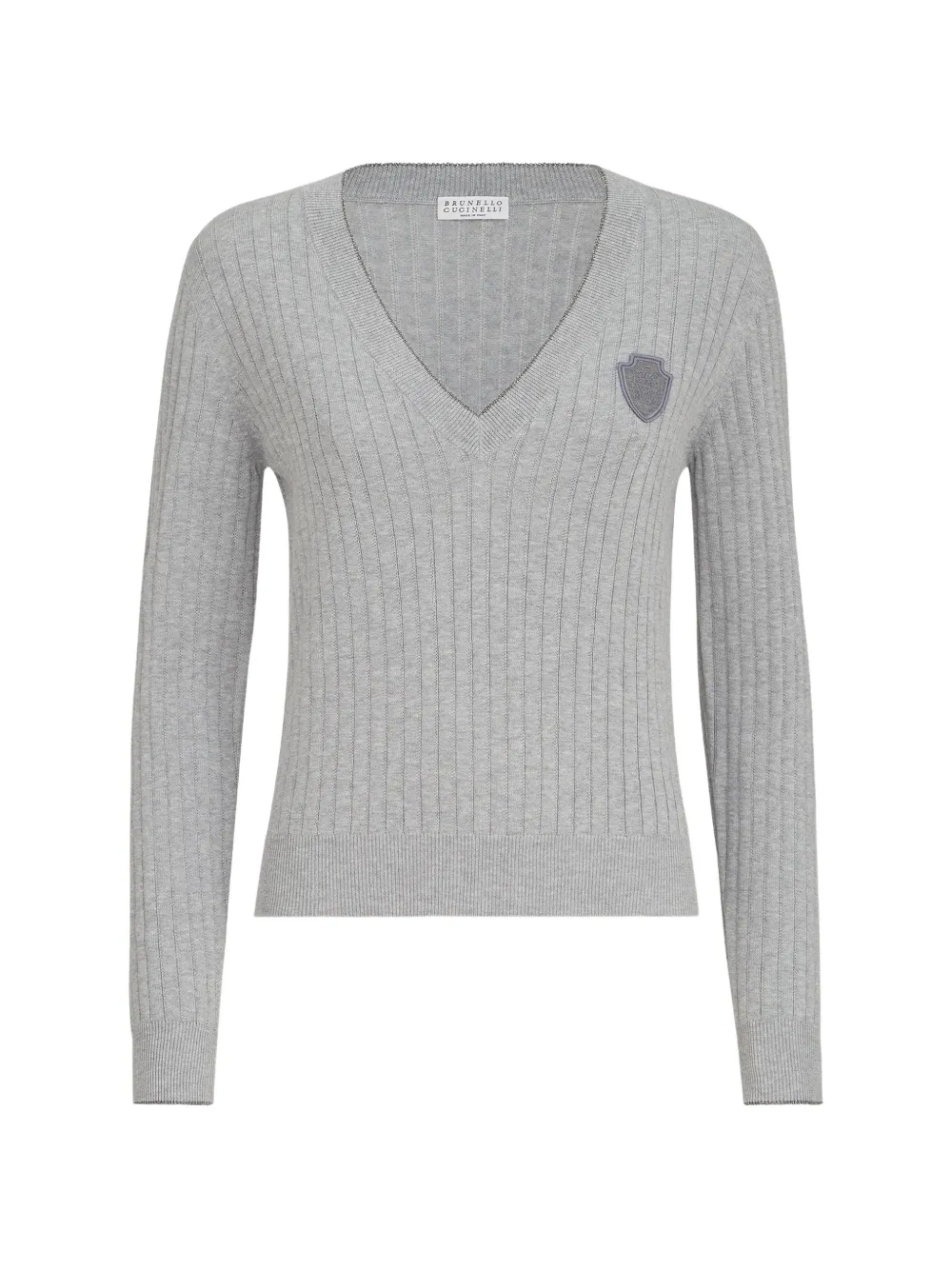 Brunello Cucinelli cotton ribbed sweater with logo - Grau