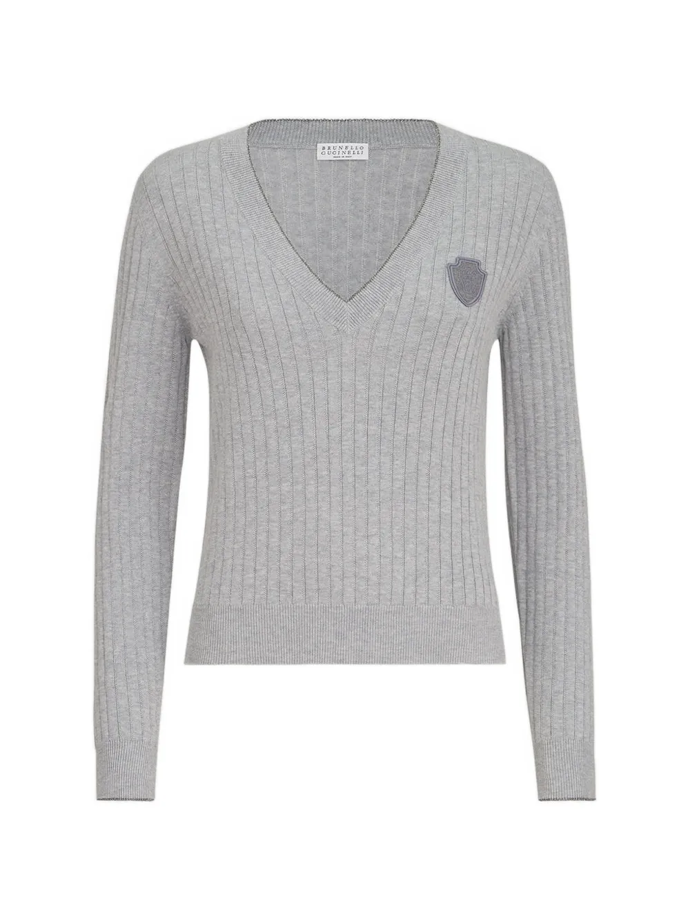Brunello Cucinelli Katoenen geribbelde trui met logo Grijs
