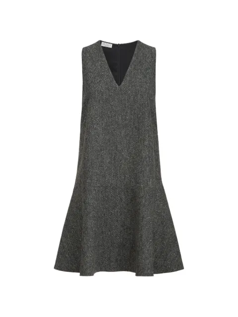Brunello Cucinelli virgin-wool donegal mini dress with Monili